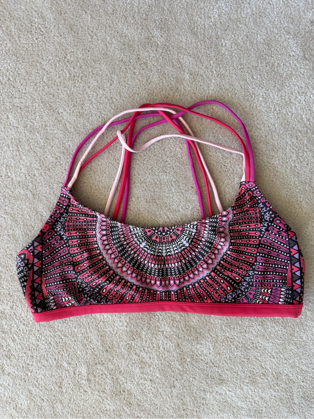 Prana Pink Patterned Strappy Bikini Top/Bra